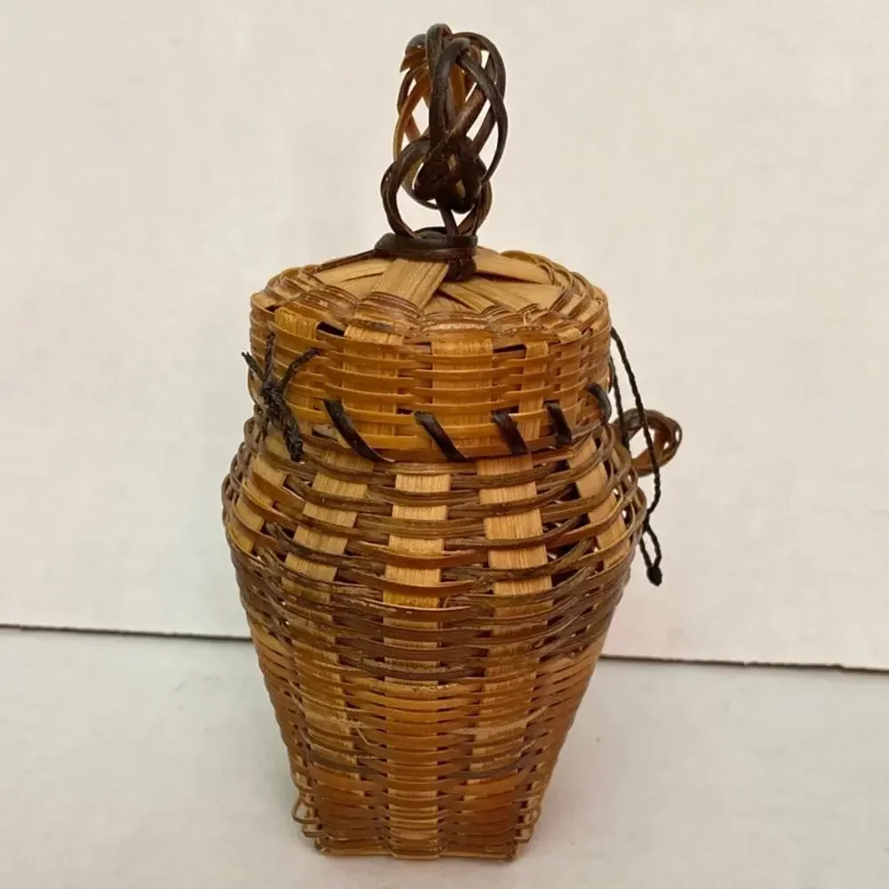 Vintage Rattan Willow Fishing Creel Handmade Basket Lidded Small Woven GUC mini